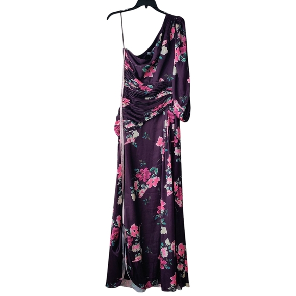 IEENA For MAC DUGGAL Purple Floral One Sleeve Shoulder Gown S - Picture 2 of 15